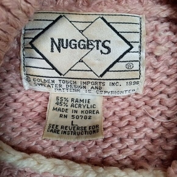 Vintage Nuggets Womens Sweater Pink L Open Knit Stretch Casual Cozy Grandma - Picture 10 of 11